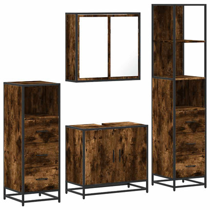 Set Mobili da Bagno 4 pz Rovere Fumo in Legno Multistrato