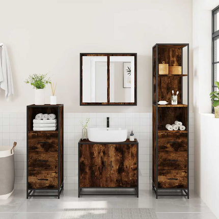 Set Mobili da Bagno 4 pz Rovere Fumo in Legno Multistrato