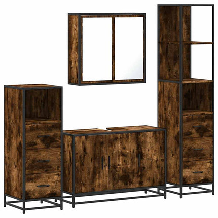 Set Mobili da Bagno 4 pz Rovere Fumo in Legno Multistrato