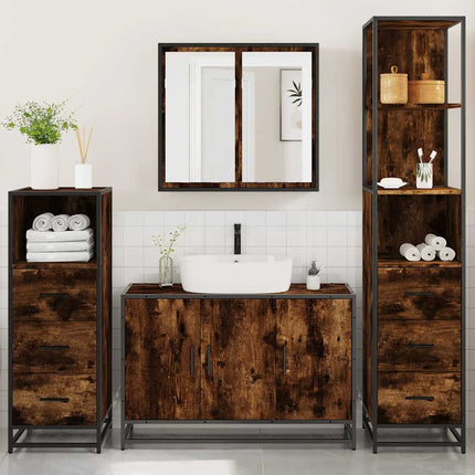 Set Mobili da Bagno 4 pz Rovere Fumo in Legno Multistrato