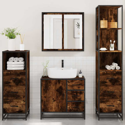 Set Mobili da Bagno 4 pz Rovere Fumo in Legno Multistrato