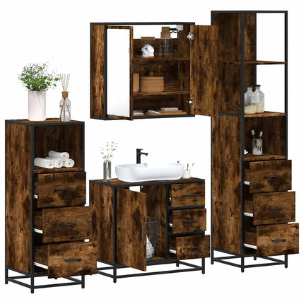 Set Mobili da Bagno 4 pz Rovere Fumo in Legno Multistrato