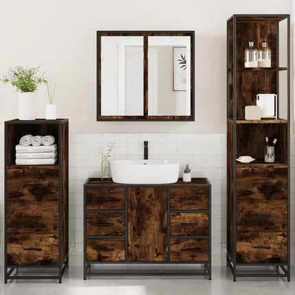 Set Mobili da Bagno 4 pz Rovere Fumo in Legno Multistrato