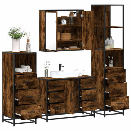 Set Mobili da Bagno 4 pz Rovere Fumo in Legno Multistrato