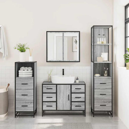 Set Mobili da Bagno 4 pz Grigio Sonoma in Legno Multistrato