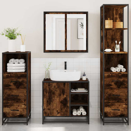 Set Mobili da Bagno 4 pz Rovere Fumo in Legno Multistrato