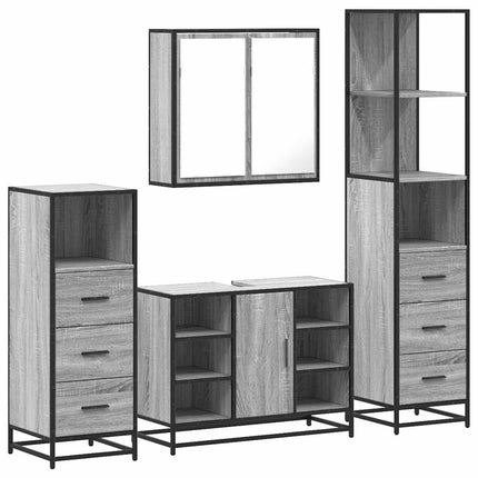 Set Mobili da Bagno 4 pz Grigio Sonoma in Legno Multistrato