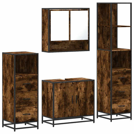 Set Mobili da Bagno 4 pz Rovere Fumo in Legno Multistrato
