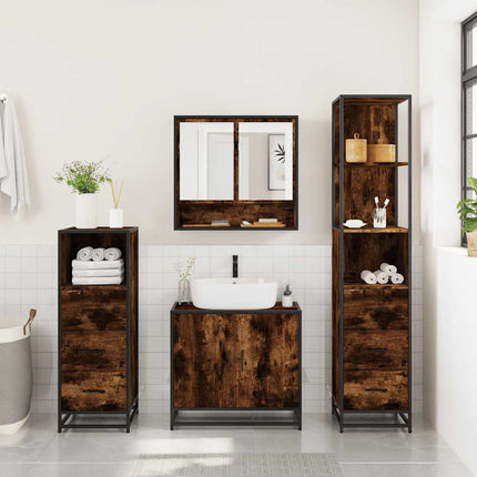 Set Mobili da Bagno 4 pz Rovere Fumo in Legno Multistrato
