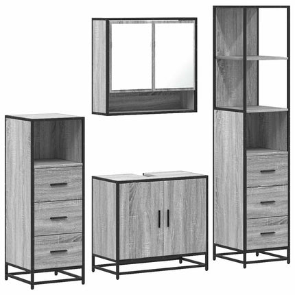 Set Mobili da Bagno 4 pz Grigio Sonoma in Legno Multistrato
