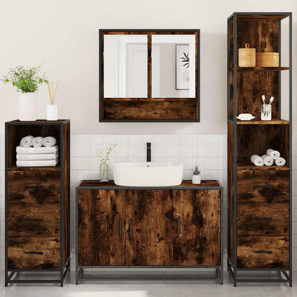 Set Mobili da Bagno 4 pz Rovere Fumo in Legno Multistrato