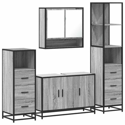 Set Mobili da Bagno 4 pz Grigio Sonoma in Legno Multistrato