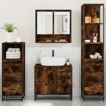 Set Mobili da Bagno 4 pz Rovere Fumo in Legno Multistrato
