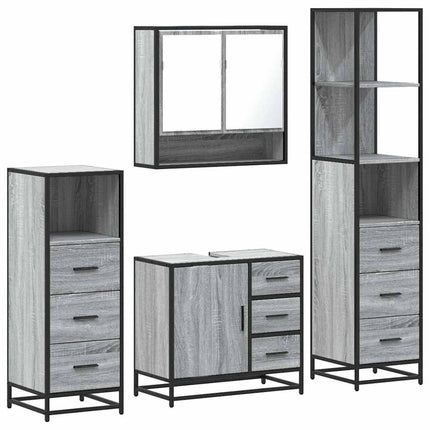 Set Mobili da Bagno 4 pz Grigio Sonoma in Legno Multistrato