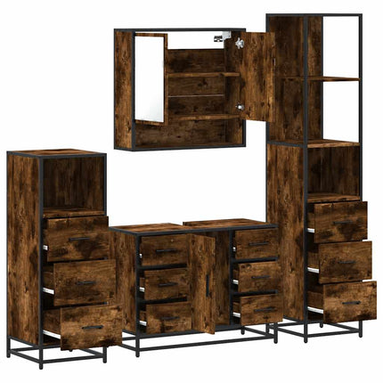 Set Mobili da Bagno 4 pz Rovere Fumo in Legno Multistrato