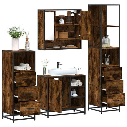 Set Mobili da Bagno 4 pz Rovere Fumo in Legno Multistrato