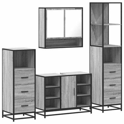 Set Mobili da Bagno 4 pz Grigio Sonoma in Legno Multistrato