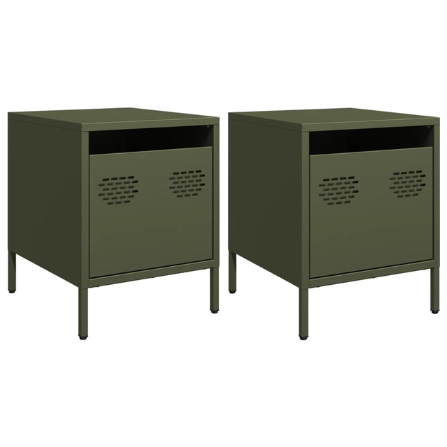 Comodini 2 pz Verde Oliva 35x39x43,5 cm in Acciaio