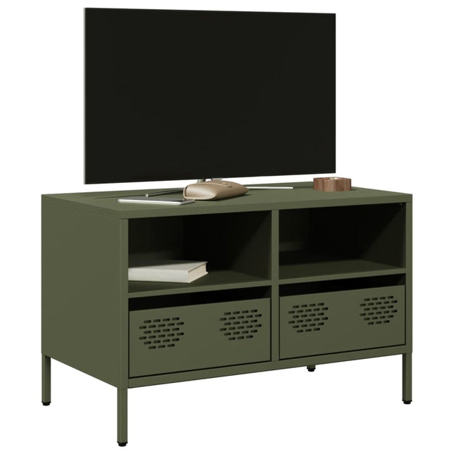 Mobile TV Verde Oliva 68x39x43,5cm in Acciaio Laminato a Freddo