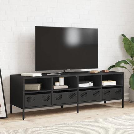 Mobile TV Nero 135x39x43,5 cm in Acciaio Laminato a Freddo