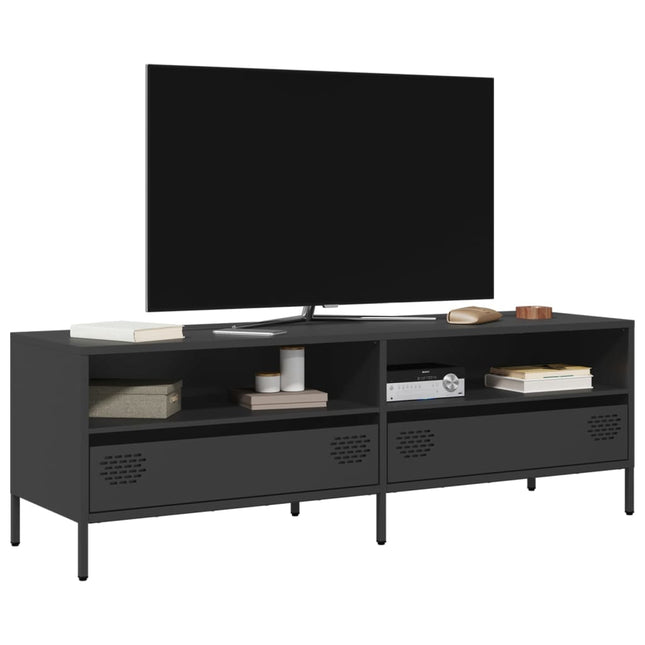 Mobile TV Nero 135x39x43,5 cm in Acciaio Laminato a Freddo