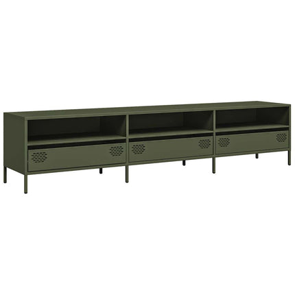 Mobile TV Verde Oliva 202x39x43,5 cm Acciaio Laminato a Freddo