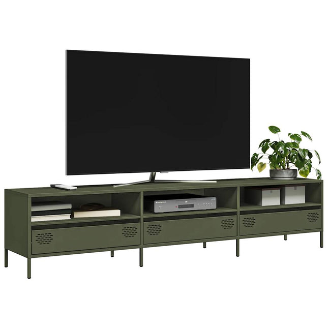 Mobile TV Verde Oliva 202x39x43,5 cm Acciaio Laminato a Freddo