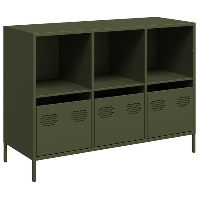 Credenza Verde Oliva 101,5x39x73,5 cm Acciaio Laminato a Freddo