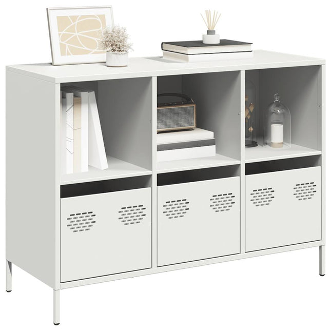 Credenza Bianca 101,5x39x73,5 cm in Acciaio Laminato a Freddo