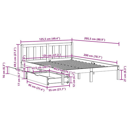 Letto senza Materasso Marrone Cera 120x200 cm in Legno di Pino