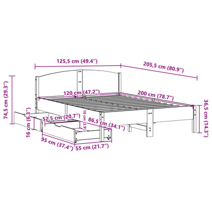 Letto senza Materasso Marrone Cera 120x200 cm in Legno di Pino