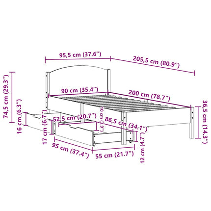 Letto senza Materasso Marrone Cera 90x200 cm Legno di Pino