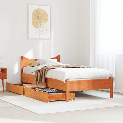 Giroletto Cassetti Marrone Cera 90x190cm Legno Massello di Pino