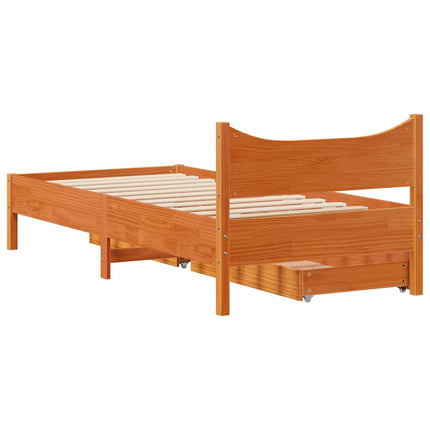 Giroletto Cassetti Marrone Cera 90x190cm Legno Massello di Pino