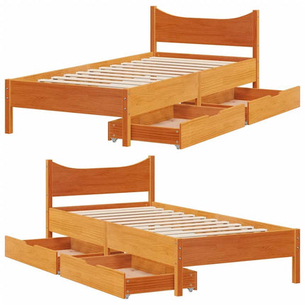 Giroletto Cassetti Marrone Cera 90x190cm Legno Massello di Pino