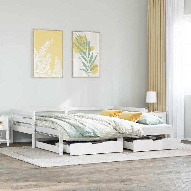Letto Estraibile con Cassetti senza Materasso Bianco 90x190 cm