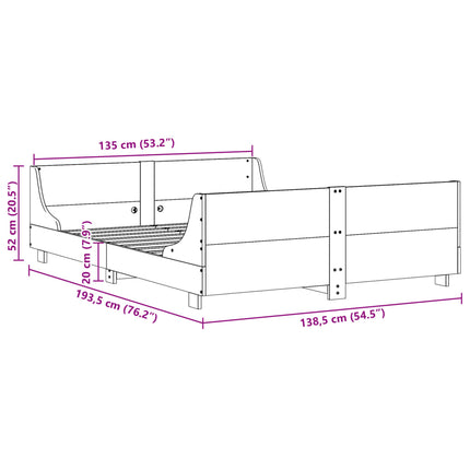 Letto senza Materasso Marrone Cera 135x190 cm in Legno di Pino