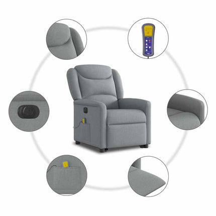 Poltrona Alzapersona Massaggi Elettrica Grigio Chiaro Tessuto