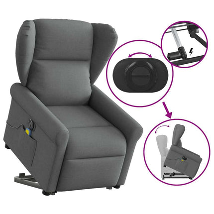 Poltrona Alzapersona Massaggi Elettrica Grigio Scuro Tessuto