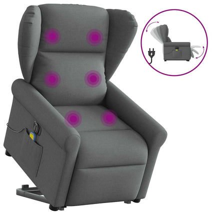 Poltrona Alzapersona Massaggi Elettrica Grigio Scuro Tessuto