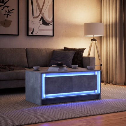 Tavolino da Salotto con Luci LED Grigio Cemento in Truciolato
