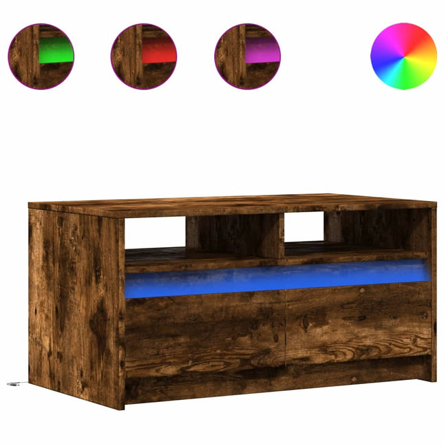 Tavolino da Salotto con Luci LED Rovere Fumo in Truciolato