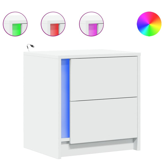 Comodino con Luci LED Bianco in Legno Multistrato