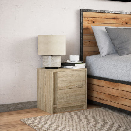 Comodino con Luci LED Rovere Sonoma in Legno Multistrato