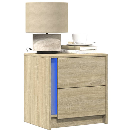 Comodino con Luci LED Rovere Sonoma in Legno Multistrato