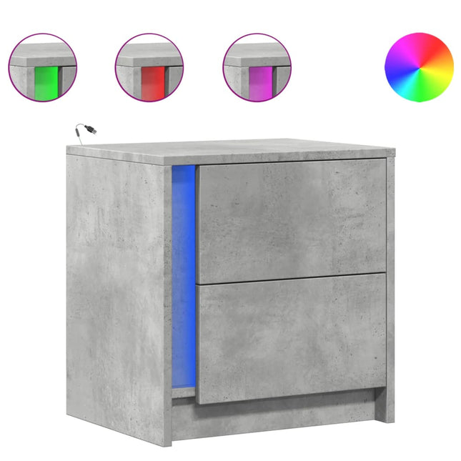 Comodini con Luci LED 2pz Grigio Cemento in Legno Multistrato