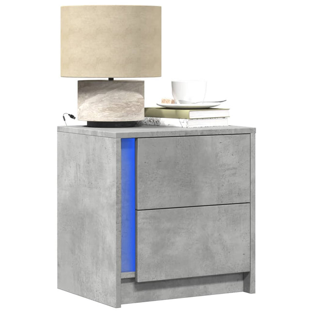Comodini con Luci LED 2pz Grigio Cemento in Legno Multistrato