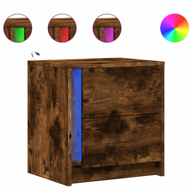 Comodini con Luci LED 2pz Rovere Fumo in Legno Multistrato