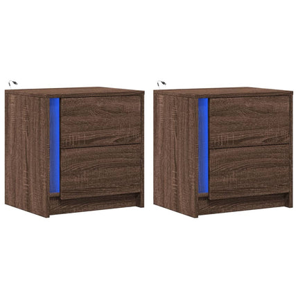Comodini con Luci LED 2pz Rovere Marrone in Legno Multistrato