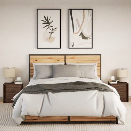 Comodini con Luci LED 2pz Rovere Marrone in Legno Multistrato